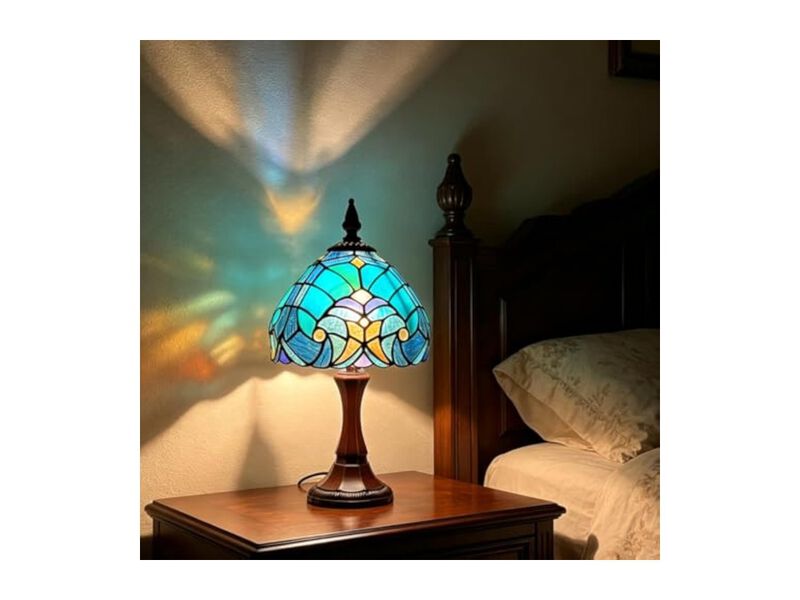 Tiffany Style Stained Glass Vintage Table Lamp Green Bedroom Living Room image number 2