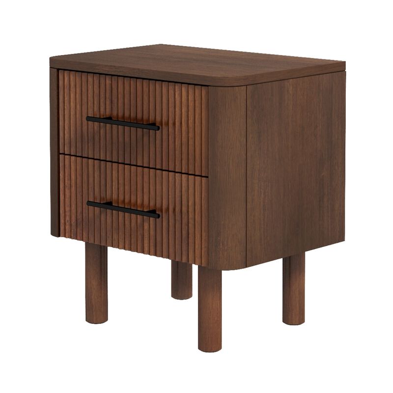 Assembled Mid Century Walnut Nightstand 2-Drawer Solid Wood Bedside image number 0