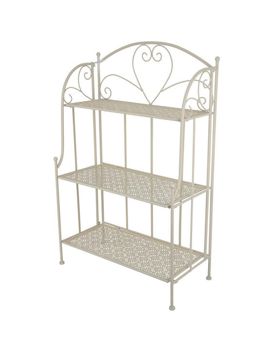 Modern Plant Stand with 3 Tier Shelves, Scrolled Floral White Metal