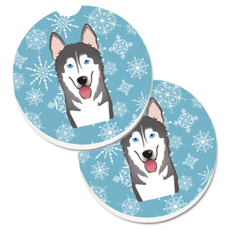 Caroline's Treasures Snowflake Alaskan Malamute Set of 2 Cup Holder Car Coasters BB1652CARC, 2.56, Multicolor
