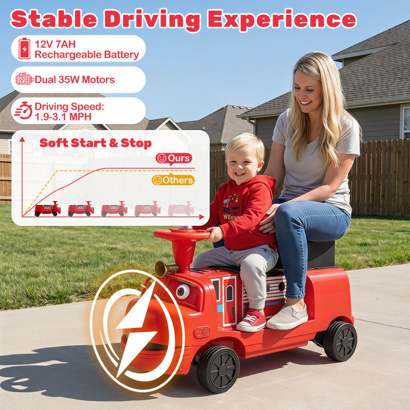 12V Kids Ride On Train with 2 Seats Height Adjustable Seat and Music for Backyard image number 5