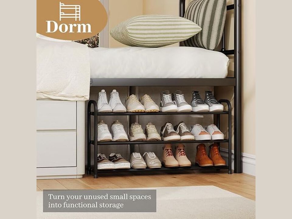 Entryway Metal Shoe Organizer 3 Tier Adjustable Shelves Closet Storage Black