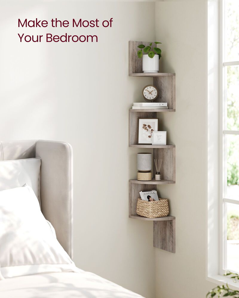 5-Tier Wall Mounted Corner Shelf for Space-Saving Storage and Display
