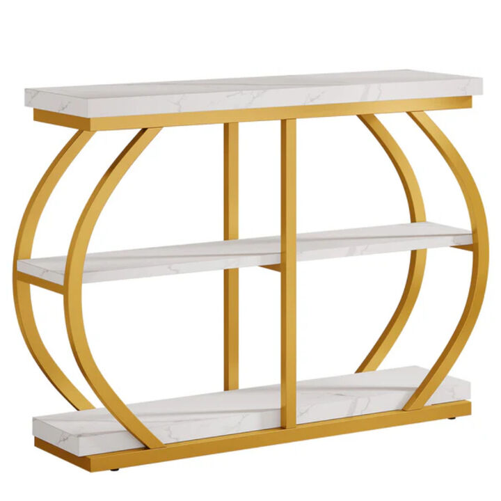 41 Inch 3-Tier Console Table, Sofa Table with Storage Shelves for Entryway