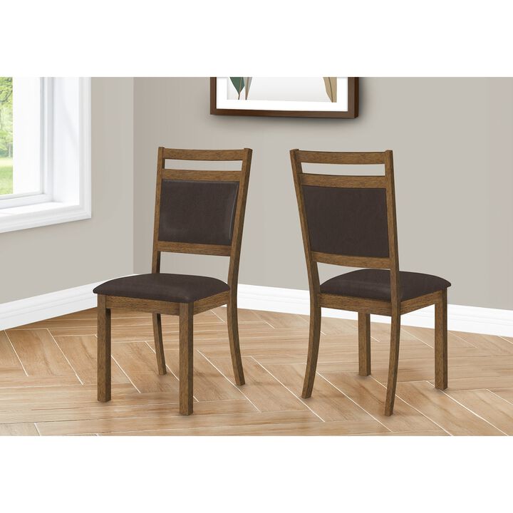 Monarch Specialties I 1310 - Dining Chair, Set Of 2, Side, Upholstered, Kitchen, Dining Room, Brown Leather Look, Walnut Wood Legs, Transitional
