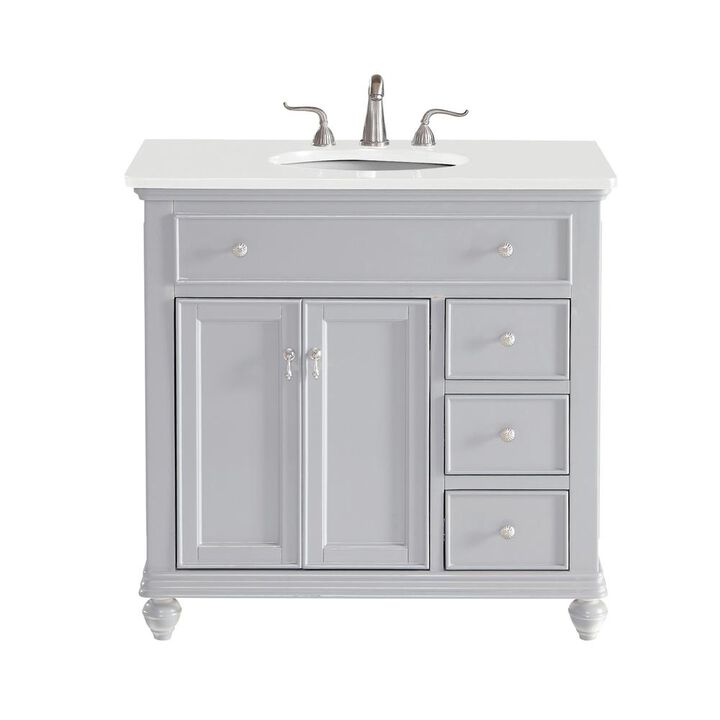 Elegant Kitchen and Bath 36 inch Single Bathroom vanity in Light Grey with ivory white engineered marble
