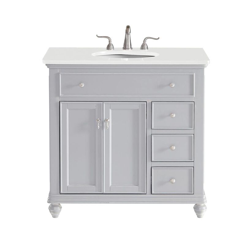Elegant Kitchen and Bath 36 inch Single Bathroom vanity in Light Grey with ivory white engineered marble