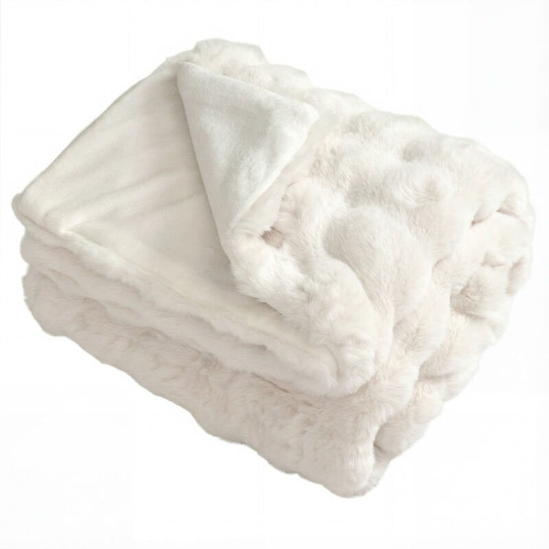 Fuzzy Plush Rabbit Fur Bubble Throw Blanket image number 0