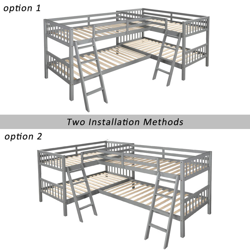 L-Shaped Bunk Bed With Ladder, Twin Size