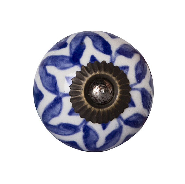 HomeRoots Set of Eight Blue And White Ceramic And Metal Drawer Pull Knobs