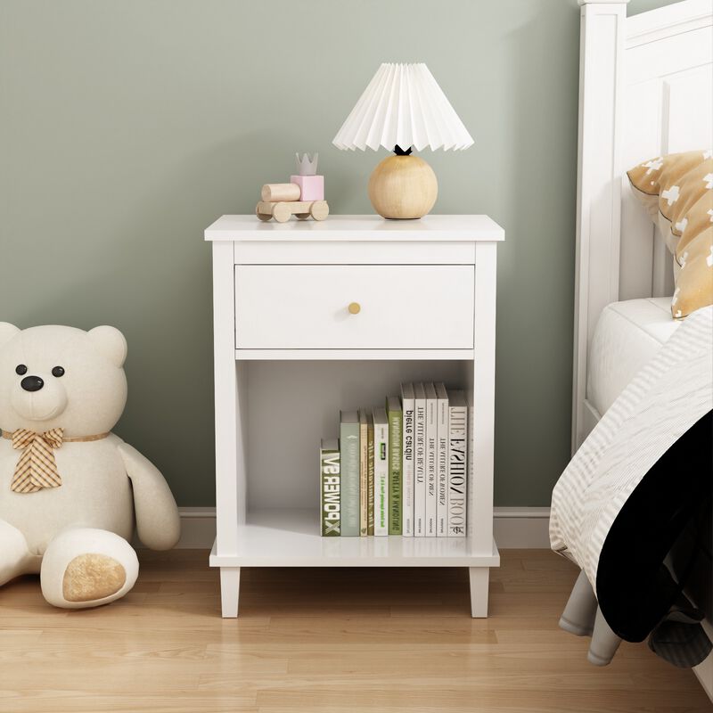 26.8" Assembled Wooden Nightstand 1-Drawer 1-Shelf for Kids Adults image number 7