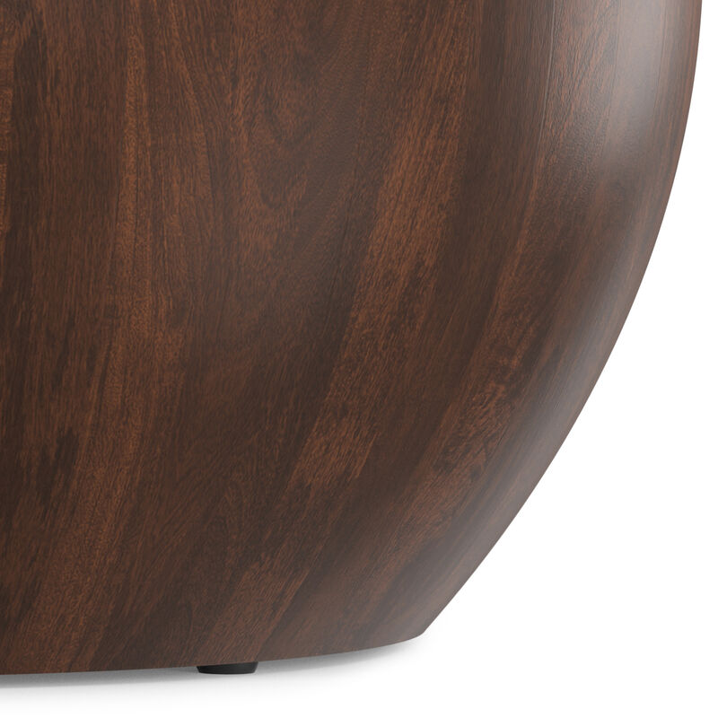 Elmbrook 34 inch Wide Solid Mango Modern Industrial Drum Coffee Table in Walnut Brown, Assembled