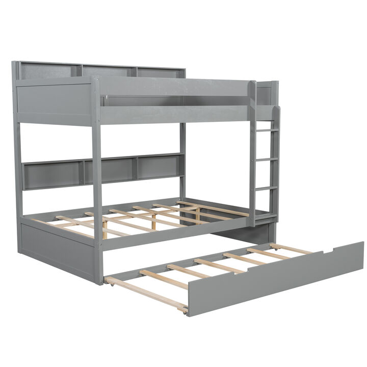 Merax Wooden Bunk Bed Series with Side Storage Shelves & Pull-out Trundle