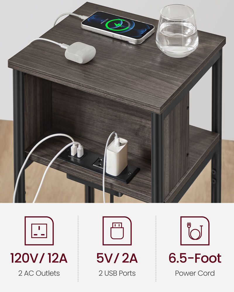 Side Table with Charging Station - 3-Tier End Table with USB Ports and Outlets for Convenient Charging image number 3