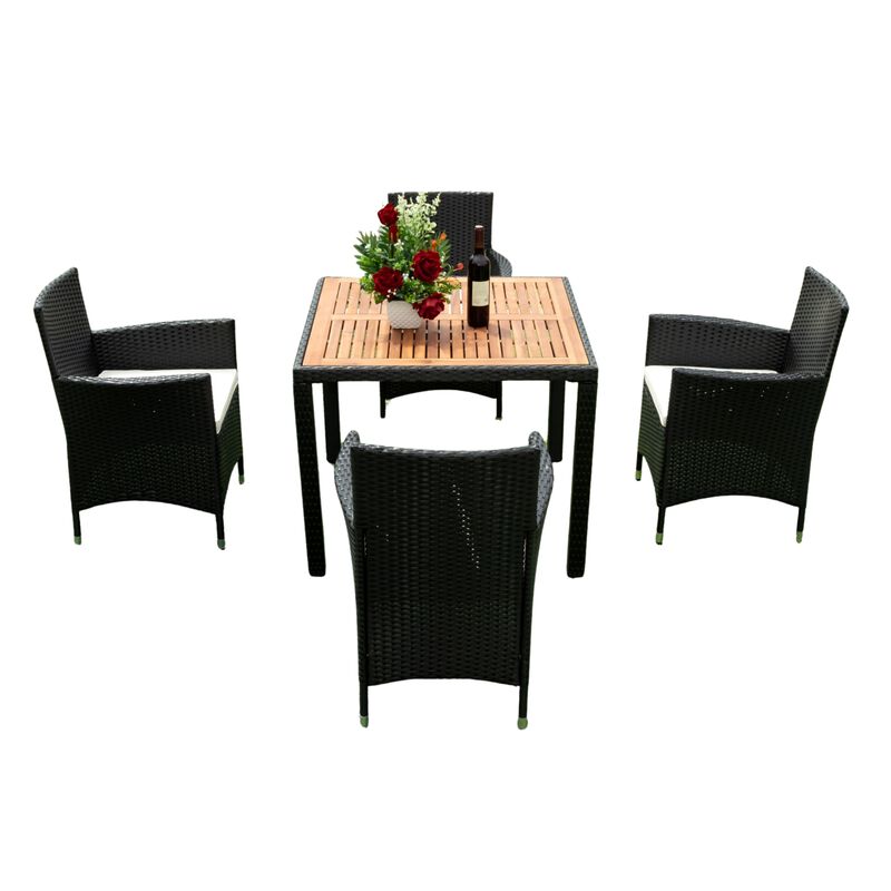 Whisen 5-Piece Wicker Patio Dining Set with Acacia Wood Top