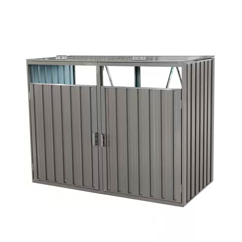 Compact Outdoor Steel Garbage Shed – Galvanized Storage for Double Trash Can Setup