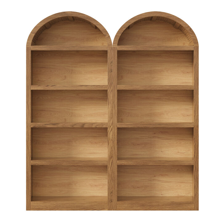 Merax Modern Open Display Cabinet Set with Arched Fabric Tops, Wood-Grain Back Panels