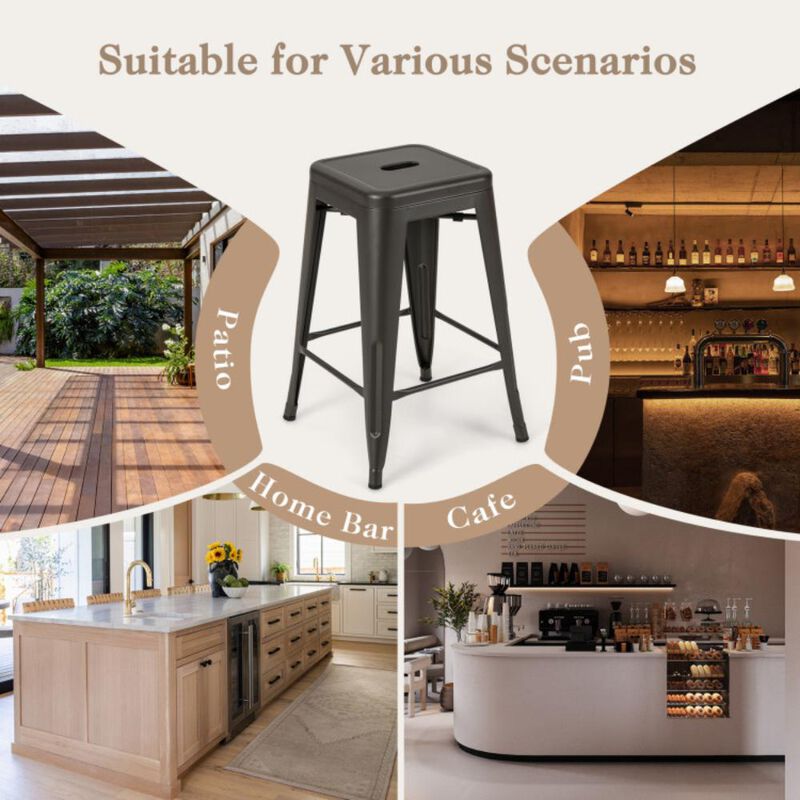 Hivvago 24 Inch Set of 4 Tolix Style Counter Height Barstool Stackable Chair