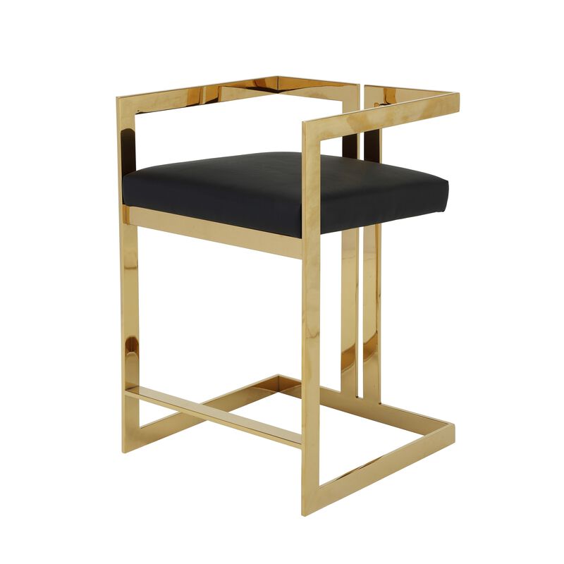 Suki 26 Inch Counter Height Chair, Black Faux Leather, Gold Cantilever Base image number 3