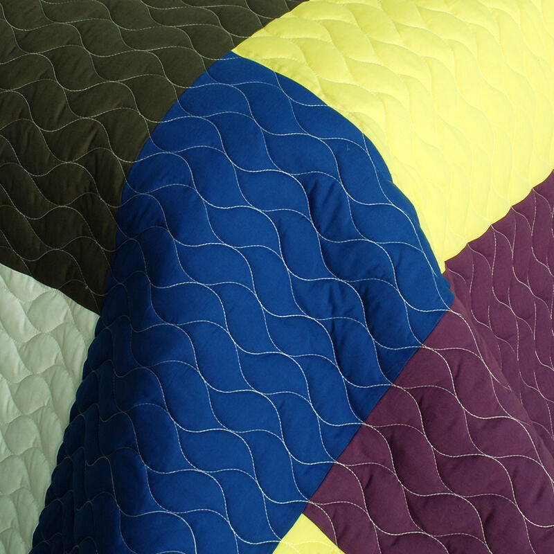 Vermicelli Quilted Patchwork Quilt Set 3PC Queen Size Decorative Soft Bedding Set image number 2