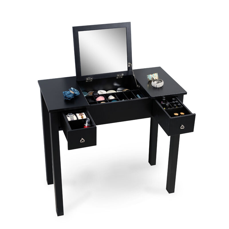 Accent Vanity Table with Flip-Top Mirror and 2 Drawers, Jewelry Storage for Women Dressing,Black Finish