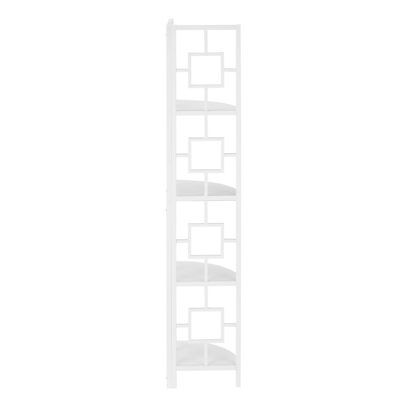 Monarch Specialties I 3613 Bookshelf, Bookcase, Etagere, Corner, 4 Tier, 62"H, Office, Bedroom, Metal, Laminate, White, Contemporary, Modern
