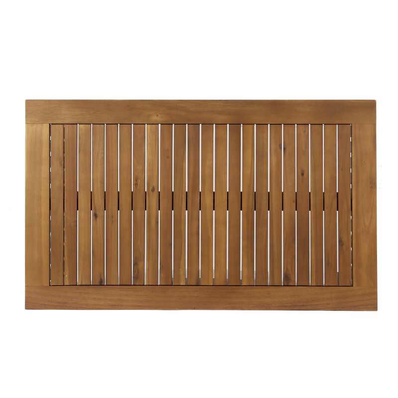 Gerry Outdoor Coffee Table, 40 Inch Rectangular Slat Brown Acacia Wood - Benzara