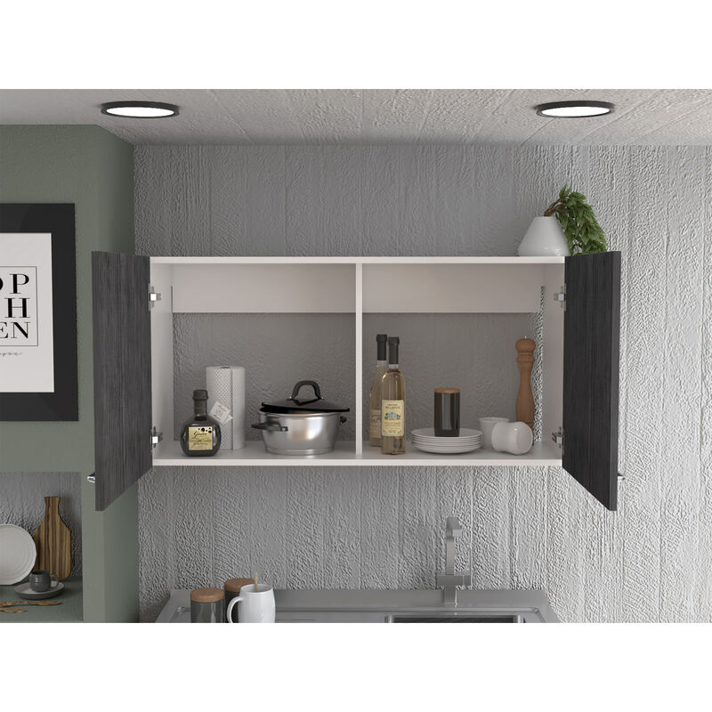 Napoles Wall Cabinet, Two Shelves, Double Door -White / Smokey Oak