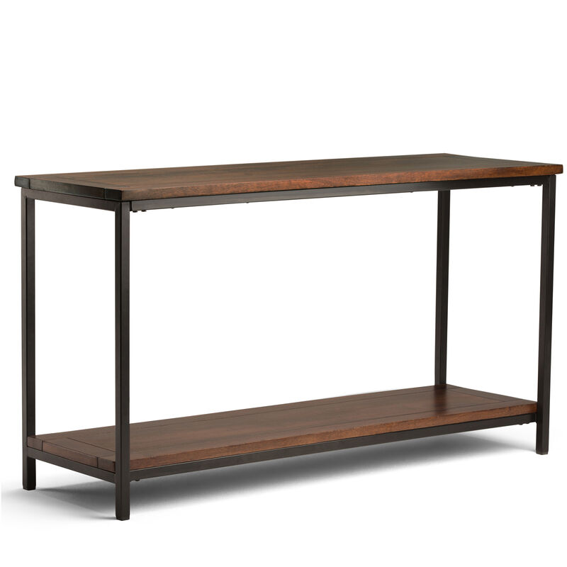 Skyler SOLID MANGO WOOD and Metal 54 inch Wide Industrial Console Sofa Table in Dark Cognac Brown
