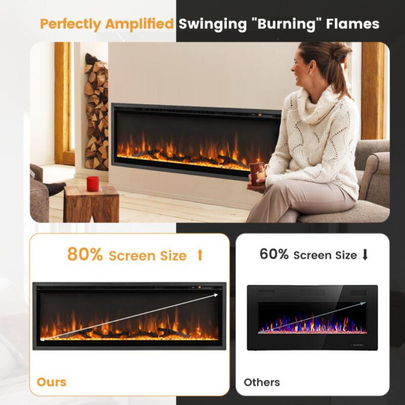 Hivvago Electric Fireplace in-Wall Recessed with Remote Control and Adjustable Color and Brightness