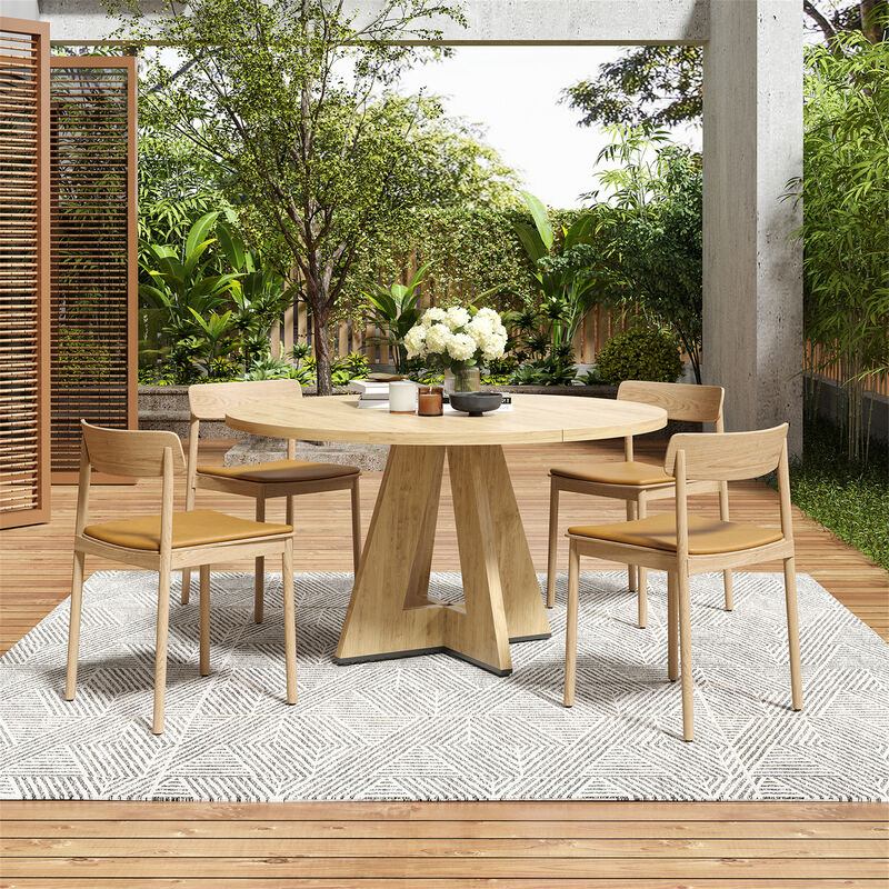 47" Modern Wood Round Dining Table with Sturdy Metal Base image number 2