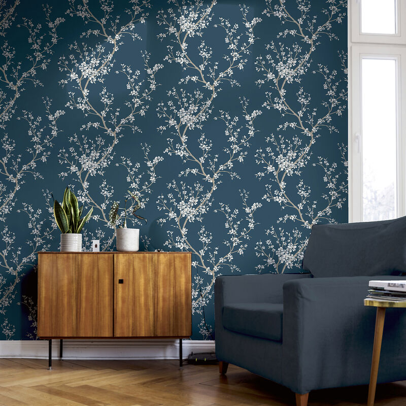 Kaia Blue Flowering Tree Wallpaper image number 1