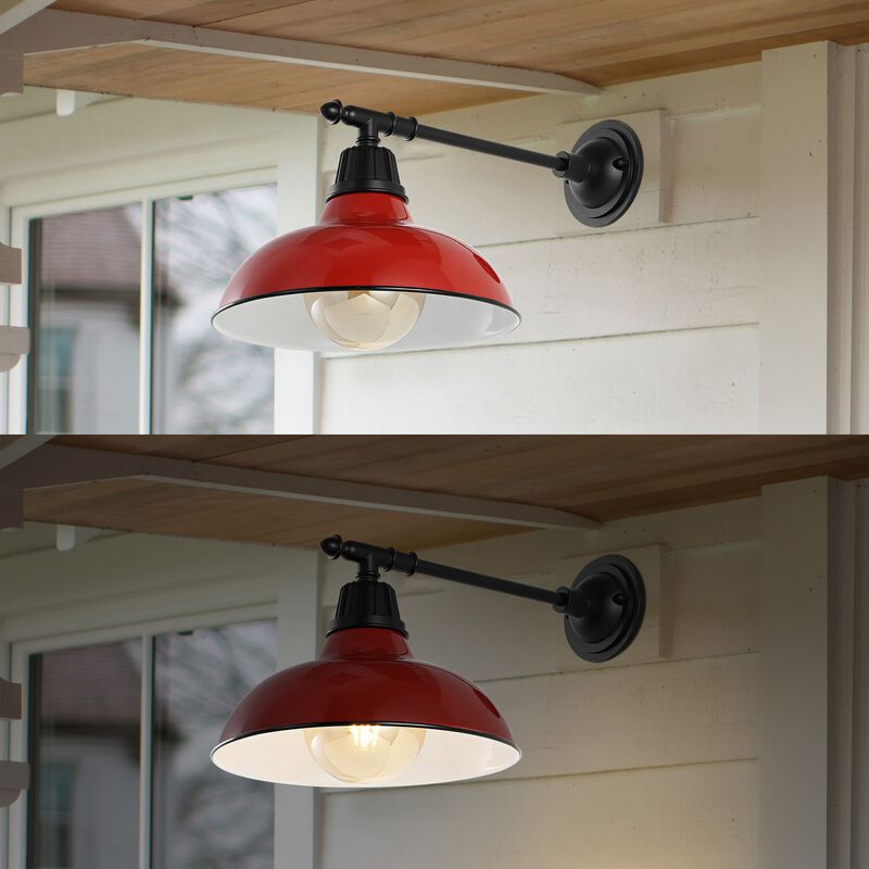 Wallace Farmhouse Industrial Indoor/Outdoor Iron LED Victorian Arm Outdoor Sconce