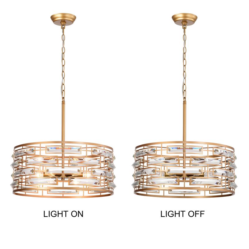 Laia Glossy Brass Drum Shade Chandelier with Clear Glass Prism image number 8