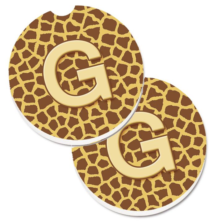 Caroline's Treasures Monogram Initial G Giraffe Set of 2 Cup Holder Car Coasters CJ1025-GCARC, 2.56, Multicolor
