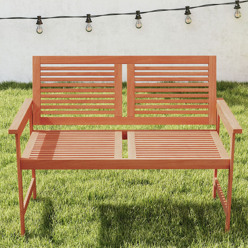 2-Seater Outdoor Bench &ndash; Slatted Wooden Design for Patio, Garden, or Deck