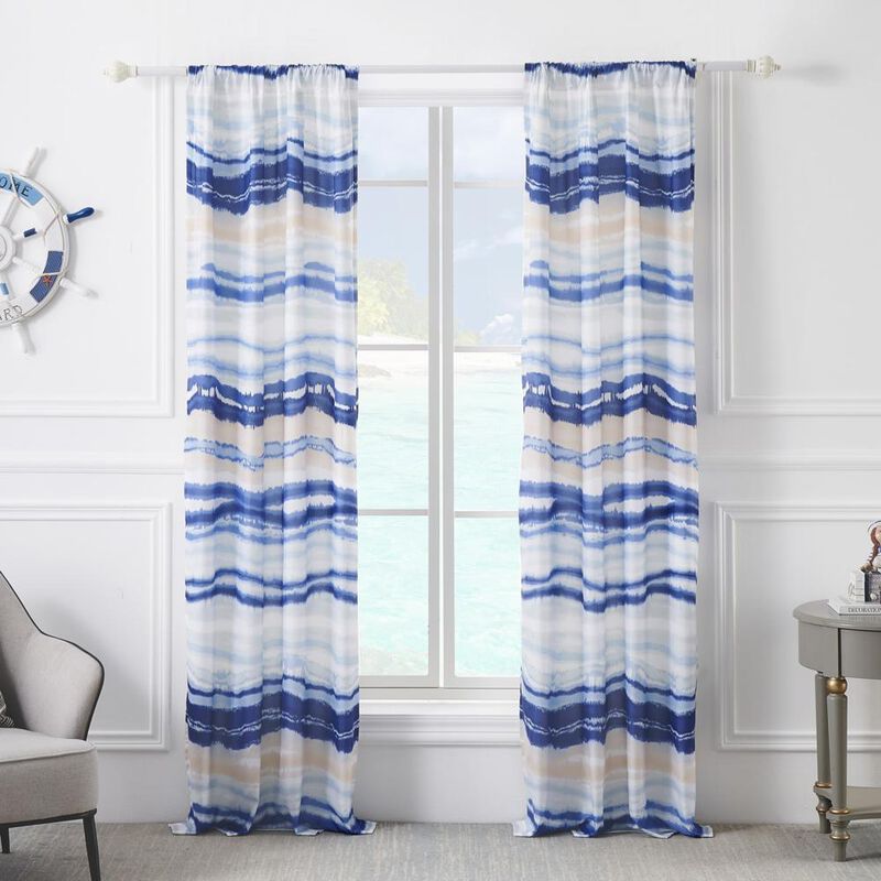 Barefoot Bungalow Crystal Cove Curtain Panel Pair - Set of 2 - 42x84" and 3x24, Blue