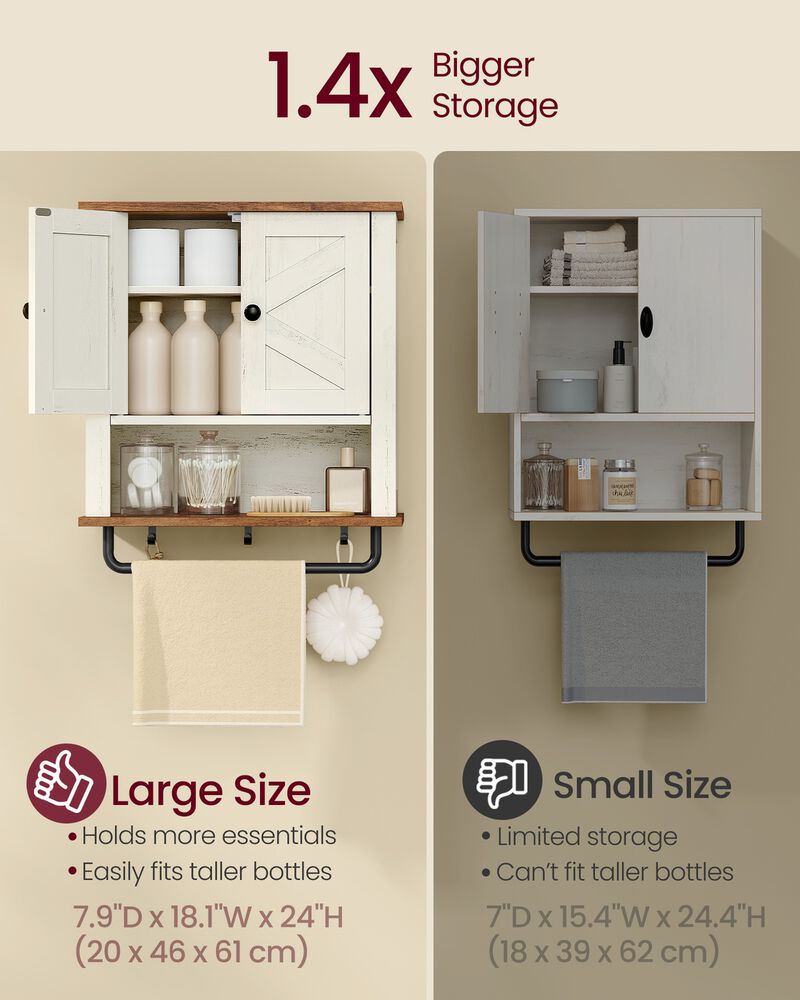 Rustic White Wall Mounted Bathroom Cabinet with 2 Barn Doors image number 5