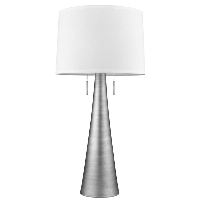 Hivvago 34" Silver Metal Two Light Table Lamp With White Empire Shade