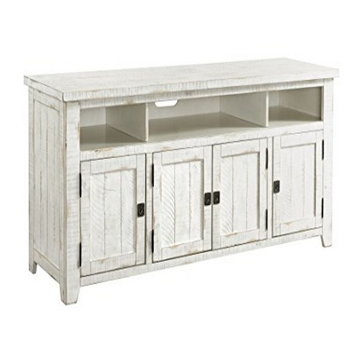 Wooden TV Stand With 3 Shelves and Cabinets, White-Benzara