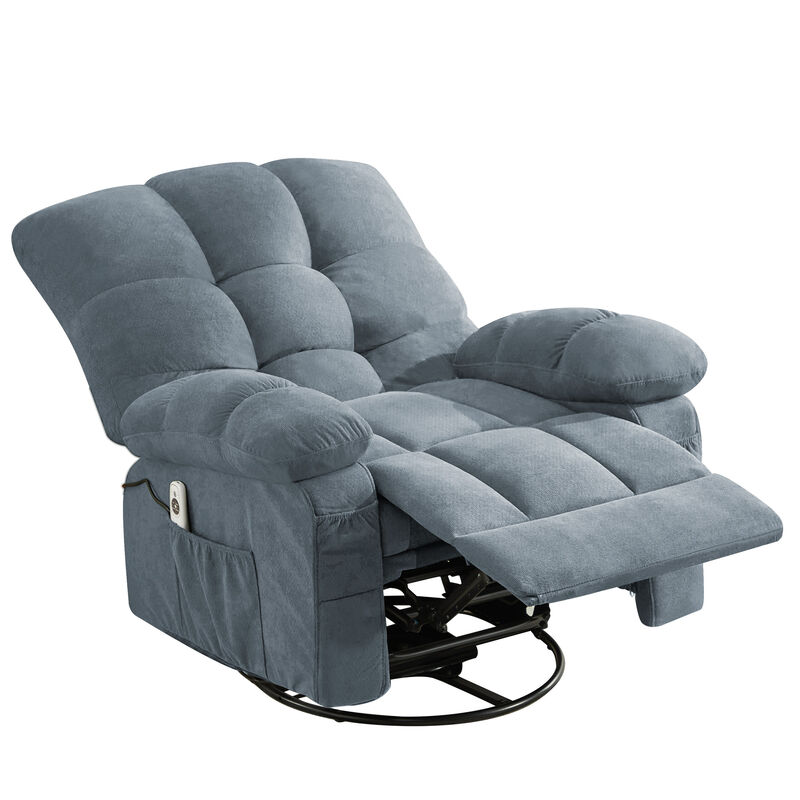 Fabric Swivel Manual Recliner with Massage and USB Port