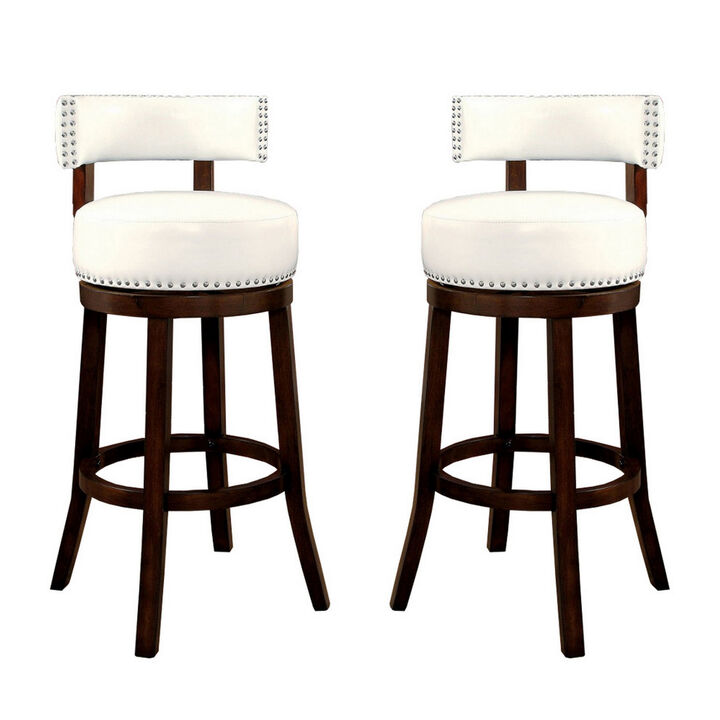Shirley Contemporary 29" Barstool With pu Cushion, White Finish, Set of 2