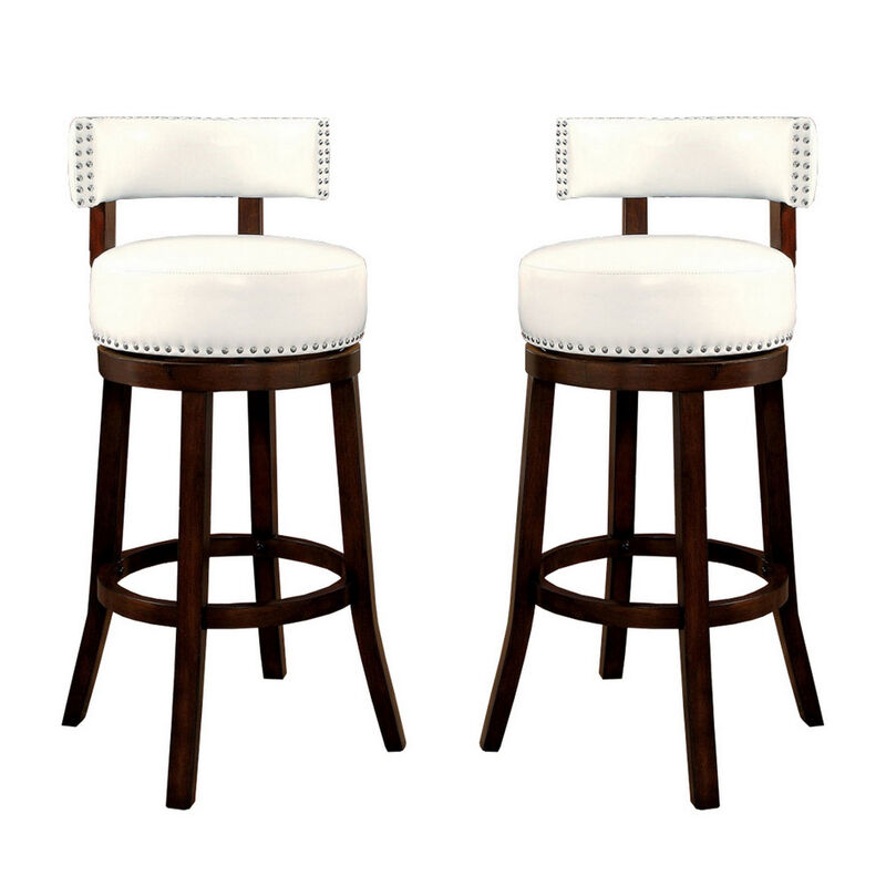 Shirley Contemporary 29" Barstool With pu Cushion, White Finish, Set of 2