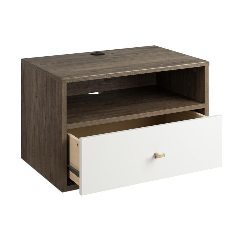 Prepac Floating Nightstand With Open Shelf, Drifted Gray and White