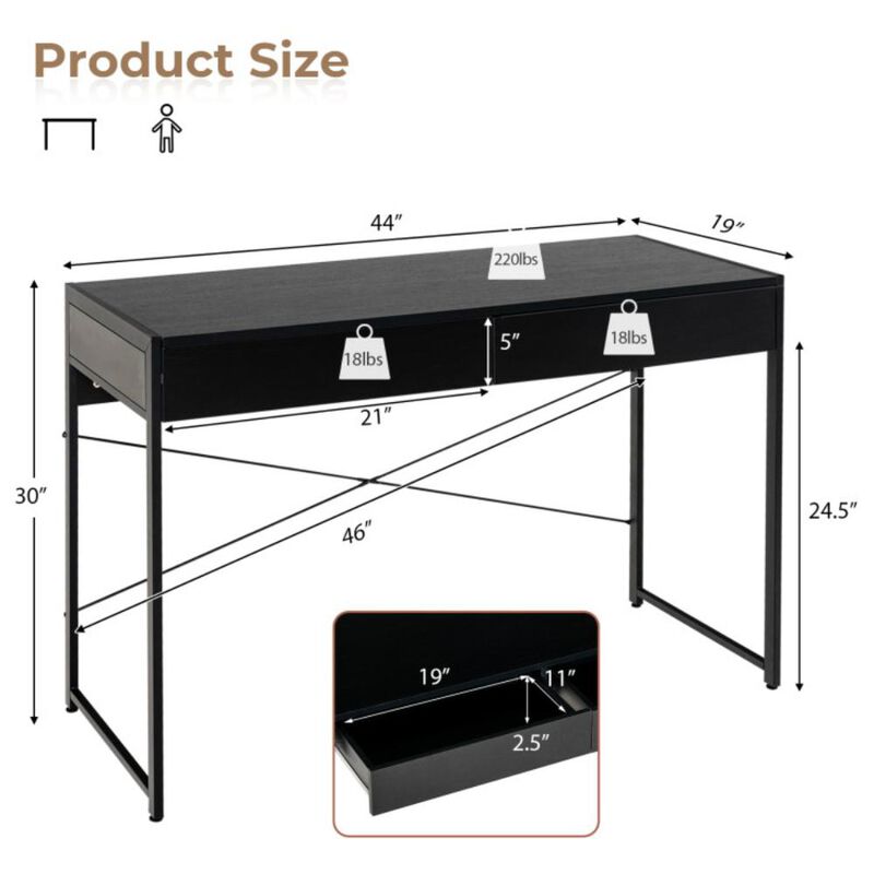 Hivvago 2-Drawer Home Office Desk with Steel Frame