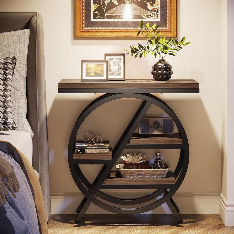 4-Tier End Table - Narrow Nightstand with Storage Shelves image number 2