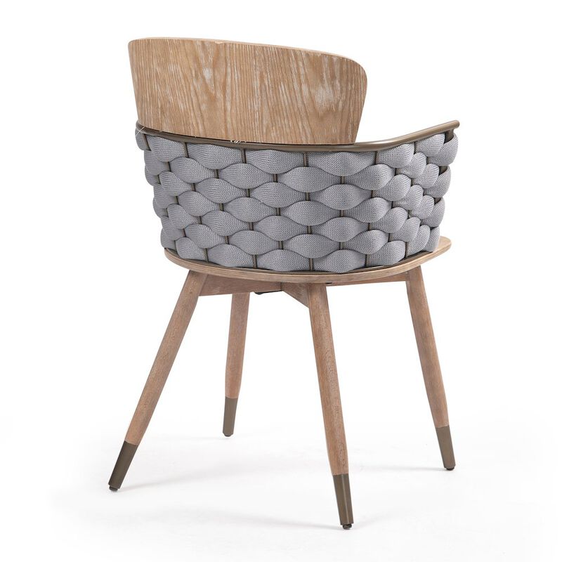 Glamour Home Set of 2 Bechor Beige and Gray Woven Fabric Dining Chair with Natural Wood Legs