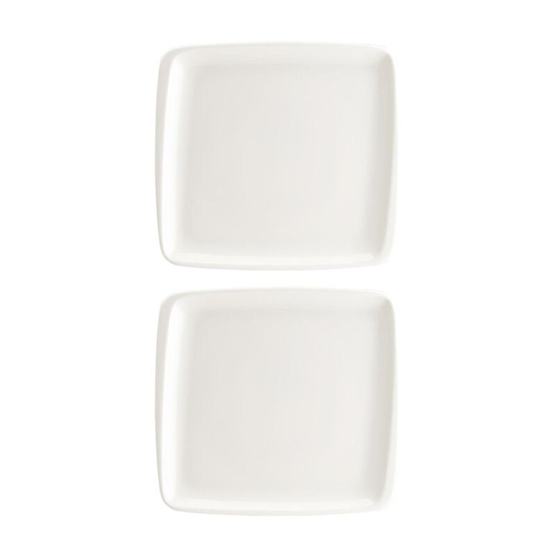 Moove 8.5" x 8" Square Warm White Porcelain Plate (Set of 2)