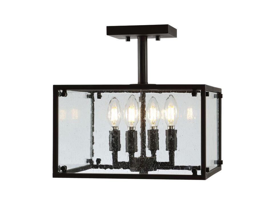 Paysan 4-Light Iron/Seeded Glass Rustic Farmhouse LED Flush Mount