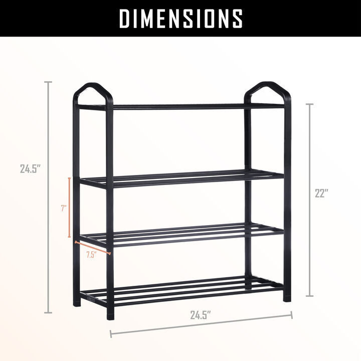 4-Tier Stackable Shoe Rack, 12-Pairs Sturdy Shoe Shelf Storage, Black Shoe Tower for Bedroom, Entryway, Hallway, and Closet